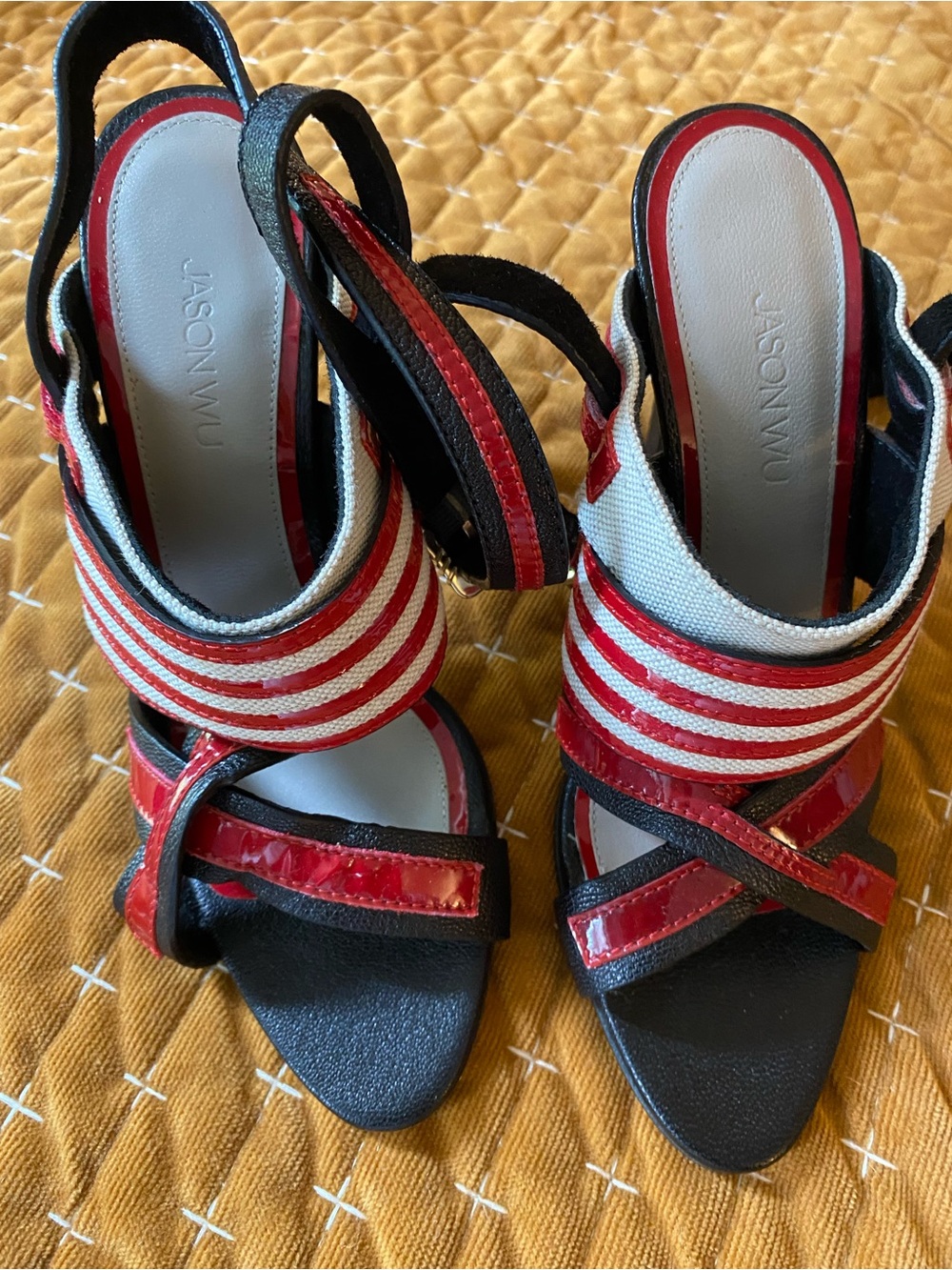 NWOT, Gorgeous Jason Wu Red & White Striped Women’s Sandal Heels
